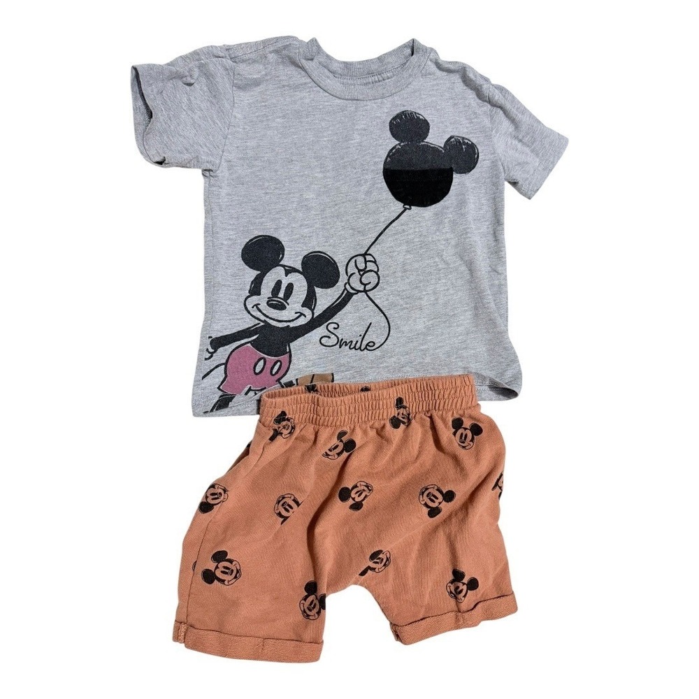 Disney Junior Mickey Mouse Toddler Boys 2T Gray Shirt Rust Shorts Outfit Set‎